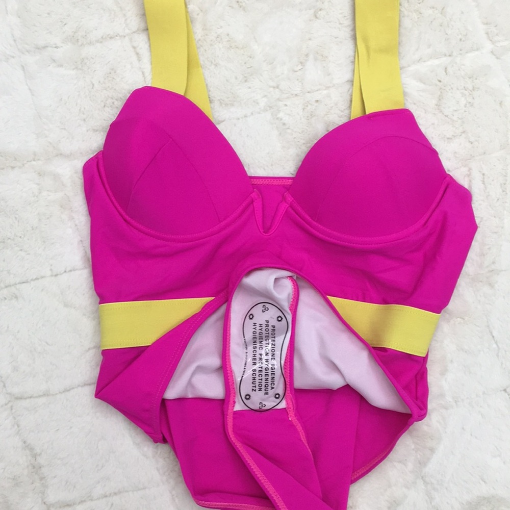 Neon Pink & Lime Accent One-Piece Swimsuit - Picture 3 of 5